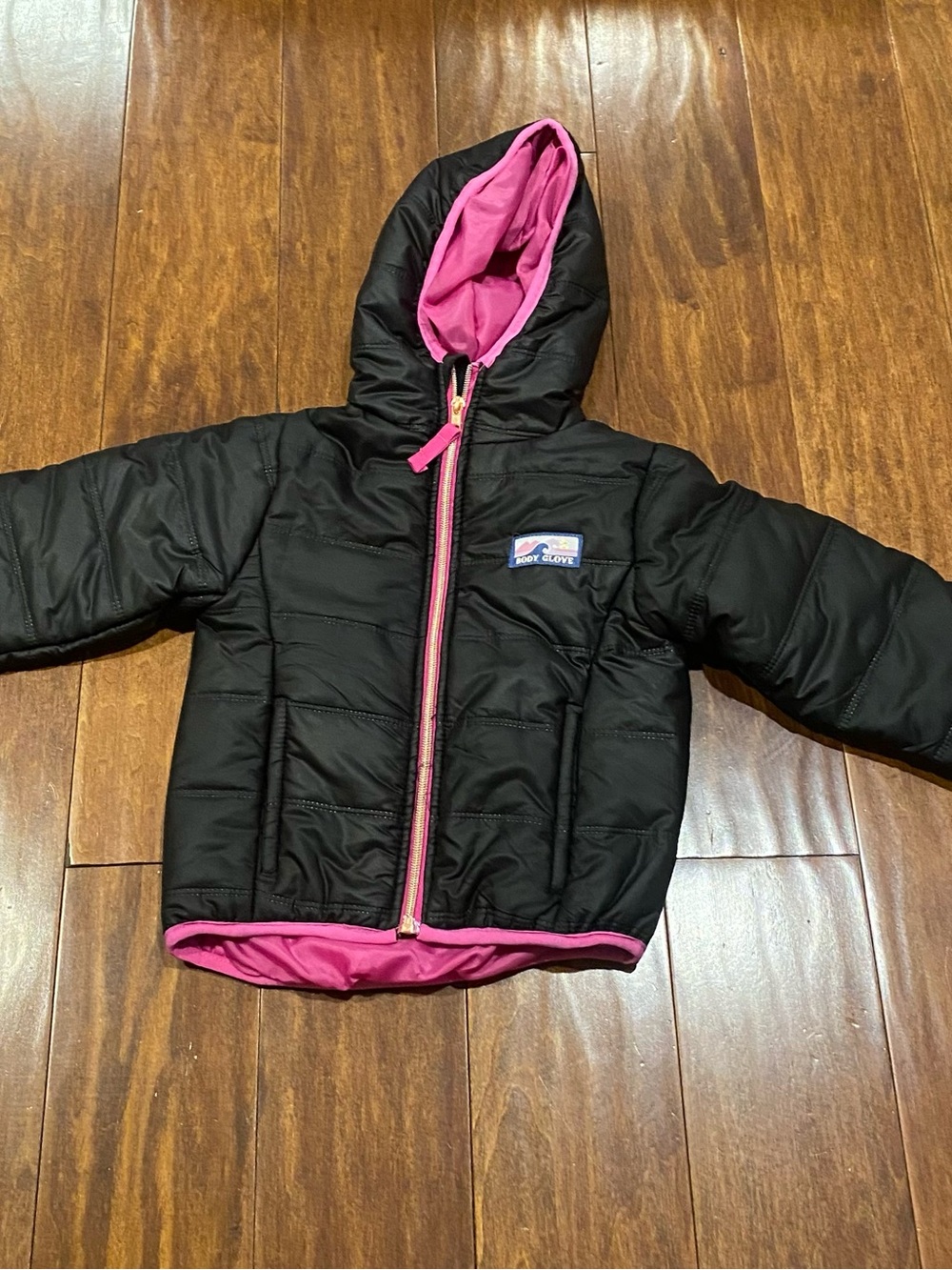 Body Glove Kids Black Puffer Jacket with Pink Trim and Hood